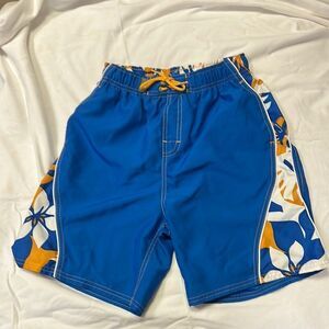 Blue and Orange Men's Swim Shorts